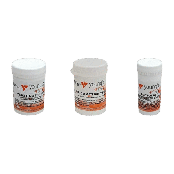 Young's Brewing Set of 3 - 100g yeast nutrient & Multi Purpose Dried Active Yeast & Nutrients Pectolase __  (Pack of 30)