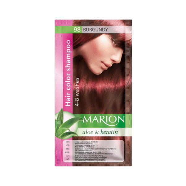 Marion Hair Color Shampoo in Sachet Lasting 4 to 8 Washes Aloe and Keratin - 98 Burgundy  (Pack 6)