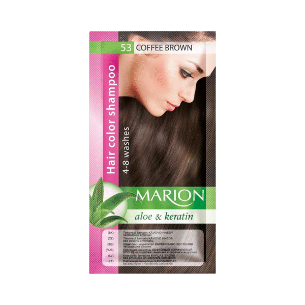 Marion Hair Color Shampoo in Sachet - Lasting 4-8 Washes - With Aloe & Keratin 53 Coffee Brown (Pack 6)