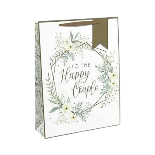 Eurowrap To the Happy Couple Wedding Gift Bag with Tag (Large Bag White) (Pack of 12)