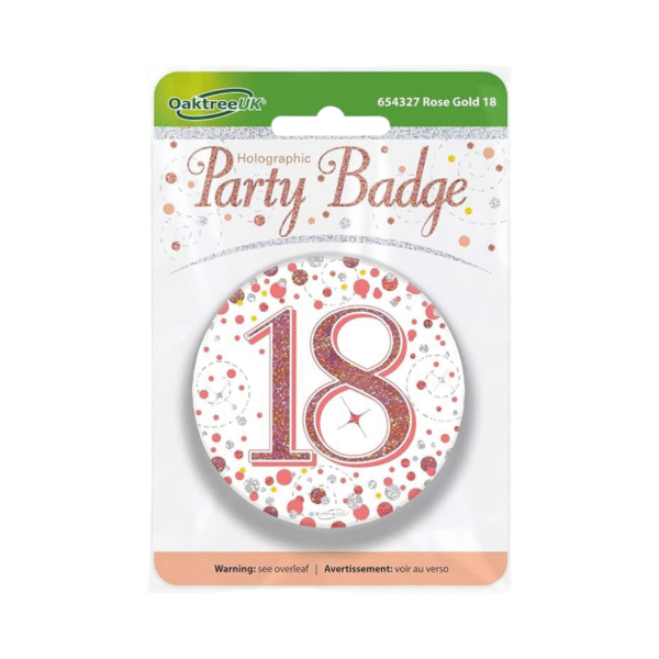 OakTree 3" Badge 18th Birthday Sparkling Fizz Rose Gold Holographic (Pack of 12)